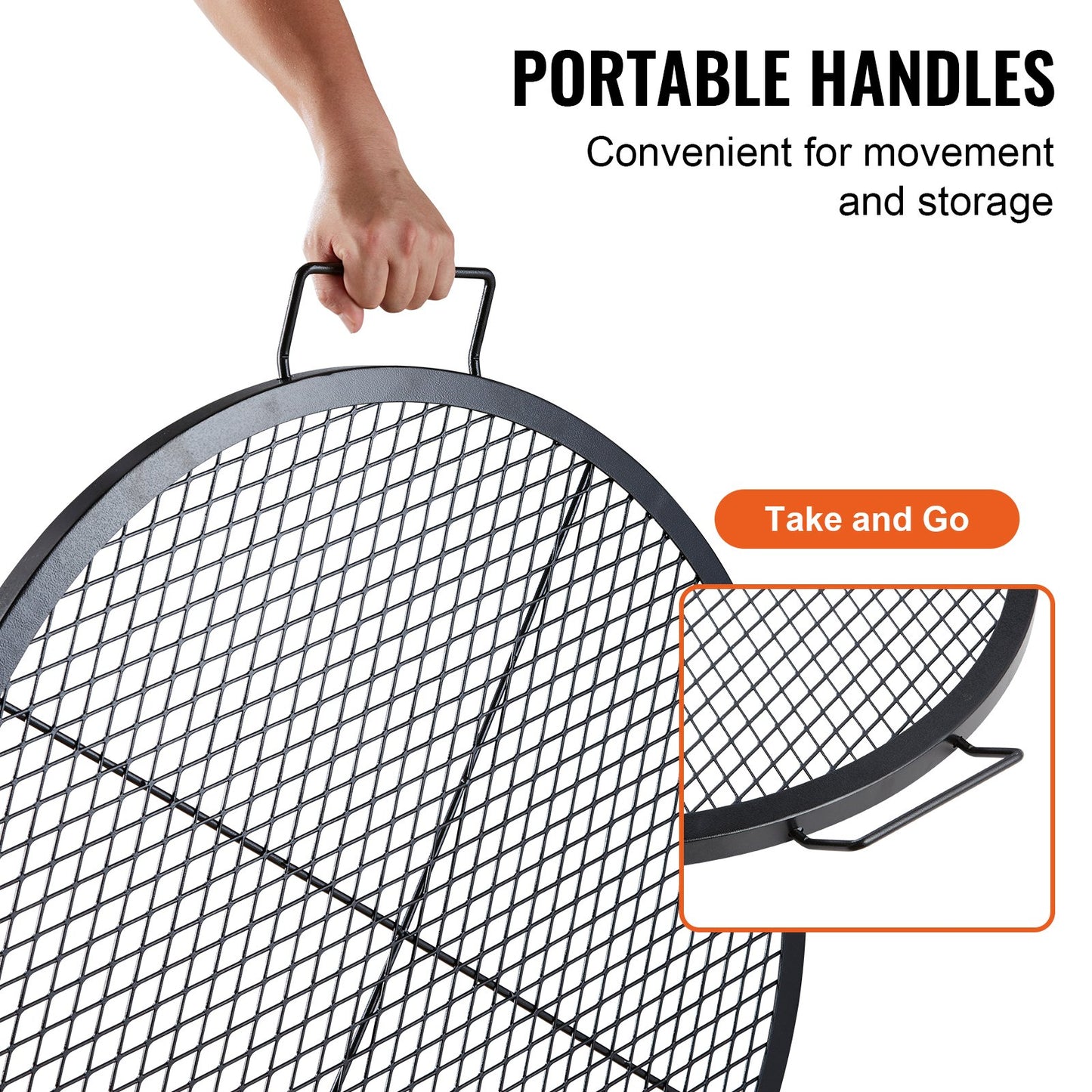 X-Marks Fire Pit Grill Grate, Round Cooking Grate, Heavy Duty Steel Campfire BBQ Grill Grate with Handle and Support X Wire, Portable Camping Cooking Utensil for Outdoor Party and Gathering, 30 Inch Black