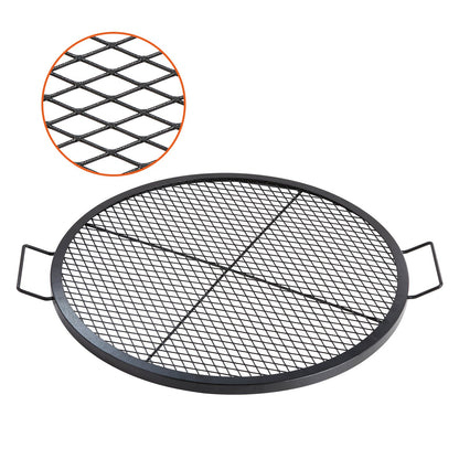X-Marks Fire Pit Grill Grate, Round Cooking Grate, Heavy Duty Steel Campfire BBQ Grill Grate with Handle and Support X Wire, Portable Camping Cooking Utensil for Outdoor Party and Gathering, 30 Inch Black