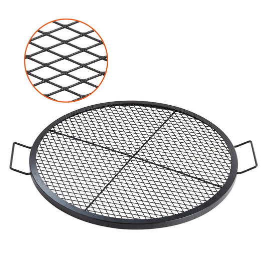 X-Marks Fire Pit Grill Grate, Round Cooking Grate, Heavy Duty Steel Campfire BBQ Grill Grate with Handle and Support X Wire, Portable Camping Cooking Utensil for Outdoor Party and Gathering, 30 Inch Black