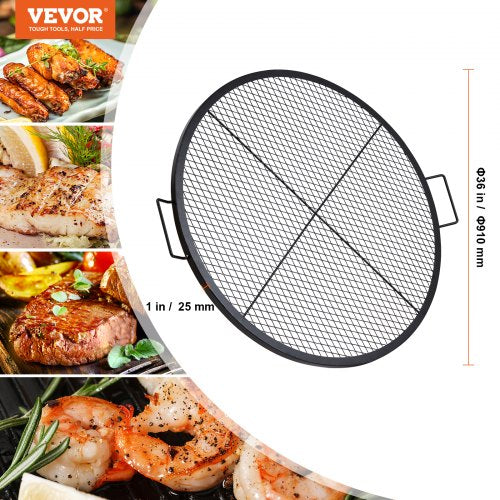 X-Marks Fire Pit Grill Grate, Round Cooking Grate, Heavy Duty Steel Campfire BBQ Grill Grate with Handle and Support X Wire, Portable Camping Cooking Utensil for Outdoor Party &amp; Gathering, 36 Inch Black | EU