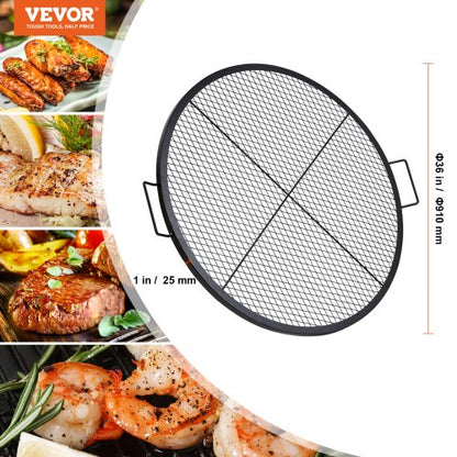 X-Marks Fire Pit Grill Grate, Round Cooking Grate, Heavy Duty Steel Campfire BBQ Grill Grate with Handle and Support X Wire, Portable Camping Cooking Utensil for Outdoor Party &amp; Gathering, 36 Inch Black | EU