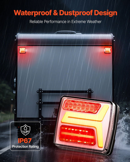 Trailer Lights, 2PCS 12V Square Magnetic LED Trailer Tail Lights Kit with Stop Brake Turn Tail License Lamp, Waterproof Tow Lighting Kit with Wiring Harness for Boat Truck Camper RV Snowmobile