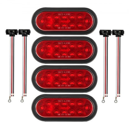 Trailer Lights, 4PCS 12V Oval LED Trailer Tail Lights Kit with Stop Brake Turn Tail Lamp, Waterproof Tow Lighting Kit for Boat Truck Camper RV Snowmobile Bus Caravan, 2 Mounting Options, Red