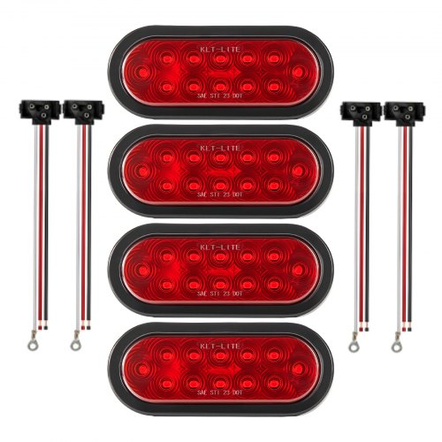 Trailer Lights, 4PCS 12V Oval LED Trailer Tail Lights Kit with Stop Brake Turn Tail Lamp, Waterproof Tow Lighting Kit for Boat Truck Camper RV Snowmobile Bus Caravan, 2 Mounting Options, Red