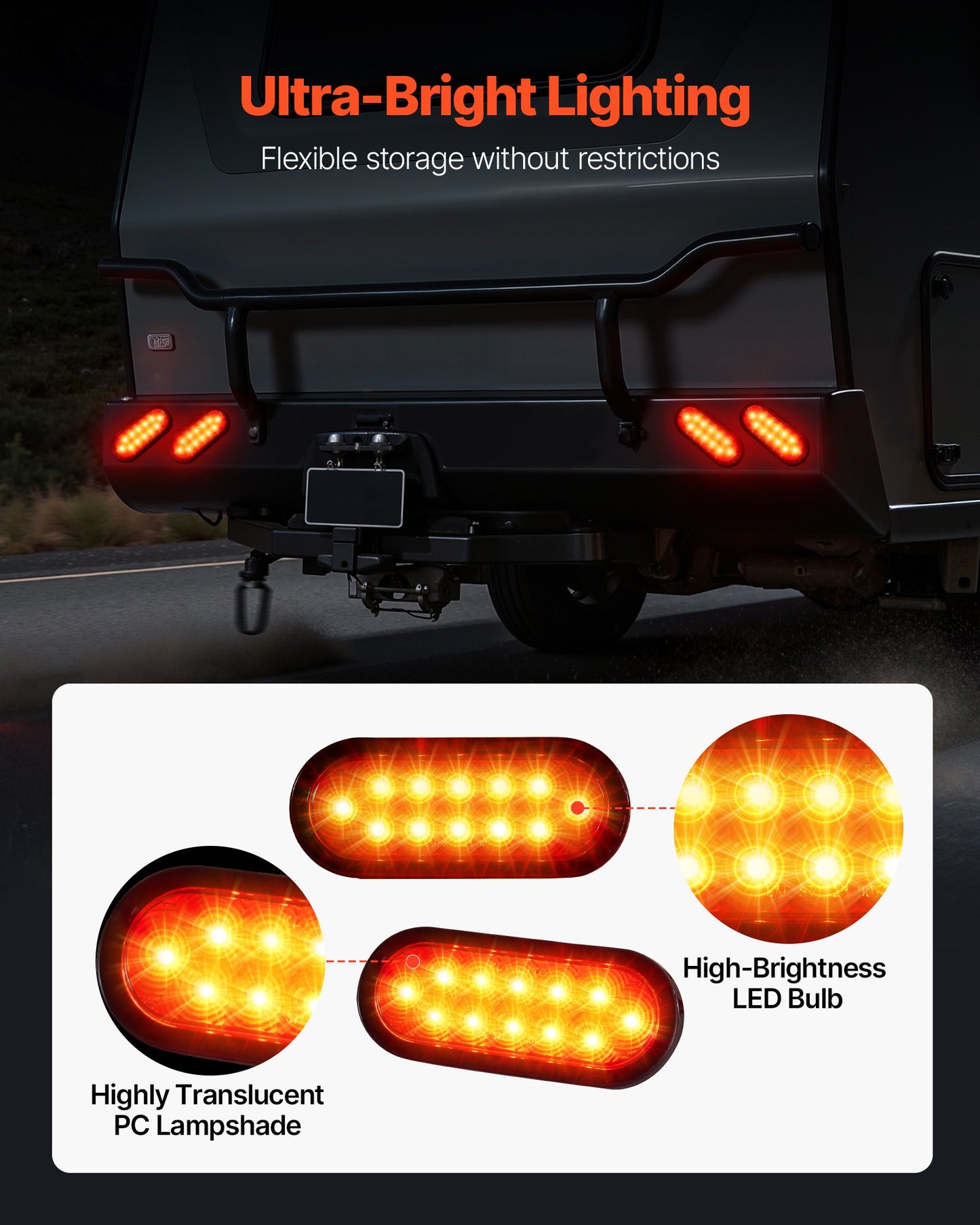 Trailer Lights, 4PCS 12V Oval LED Trailer Tail Lights Kit with Stop Brake Turn Tail Lamp, Waterproof Tow Lighting Kit for Boat Truck Camper RV Snowmobile Bus Caravan, 2 Mounting Options, Red
