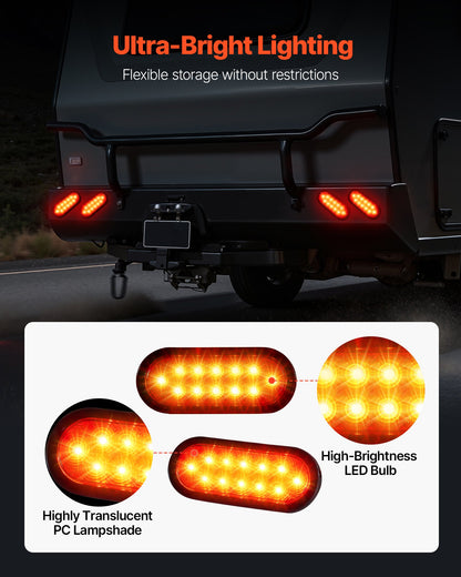 Trailer Lights, 4PCS 12V Oval LED Trailer Tail Lights Kit with Stop Brake Turn Tail Lamp, Waterproof Tow Lighting Kit for Boat Truck Camper RV Snowmobile Bus Caravan, 2 Mounting Options, Red