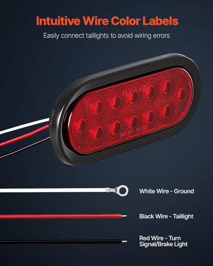 Trailer Lights, 4PCS 12V Oval LED Trailer Tail Lights Kit with Stop Brake Turn Tail Lamp, Waterproof Tow Lighting Kit for Boat Truck Camper RV Snowmobile Bus Caravan, 2 Mounting Options, Red