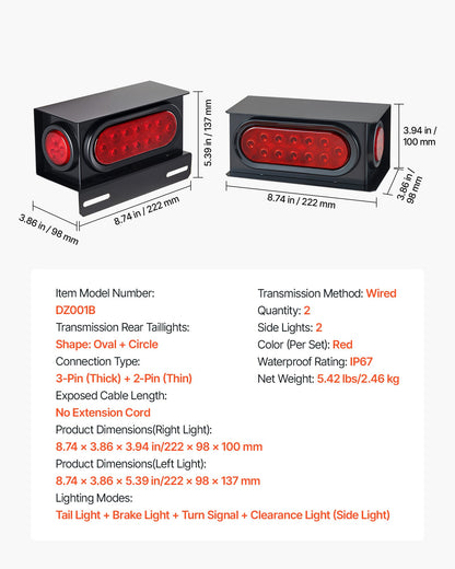 Trailer Lights, 10-30V LED Trailer Tail Lights Kit with Stop Brake Turn Tail Clearance (Side) Lamp, Left and Right Waterproof Tow Lighting Kit for Boat Truck Camper RV Snowmobile Bus Caravan