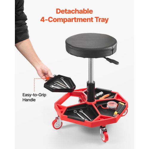 Rollbarer Mechanikerhocker, verstellbarer Garagensitz, 136 kg Tragkraft, mit Rädern | EU