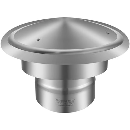 Chimney cap, 152.4 mm, 304 stainless steel rain cover with round roof, 300 mm raised covers, all weather &amp; reinforced screws &amp; easy installation, for perfect insulation External valve cover, silver