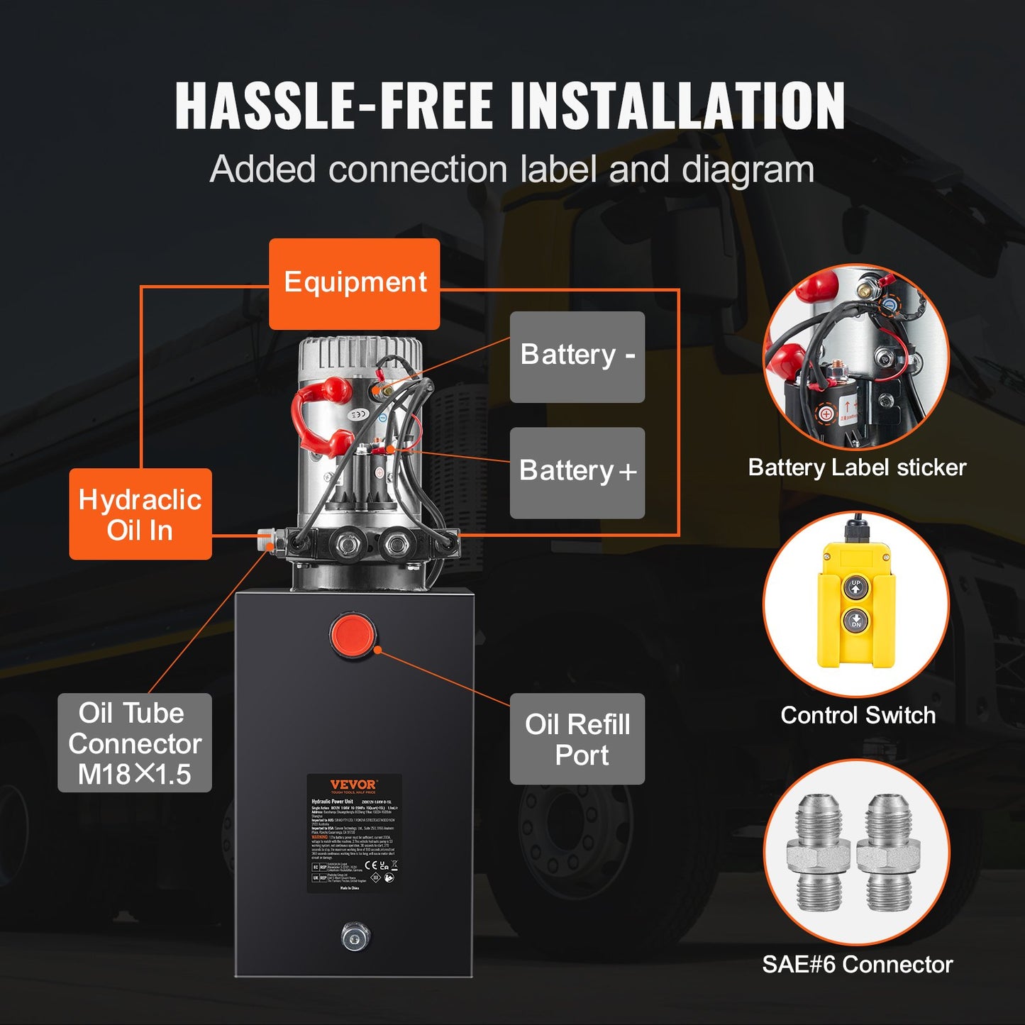 Hydraulpump 15 Quarts Dubbelverkande Dump Trailer Pump Power Unit DC 12V