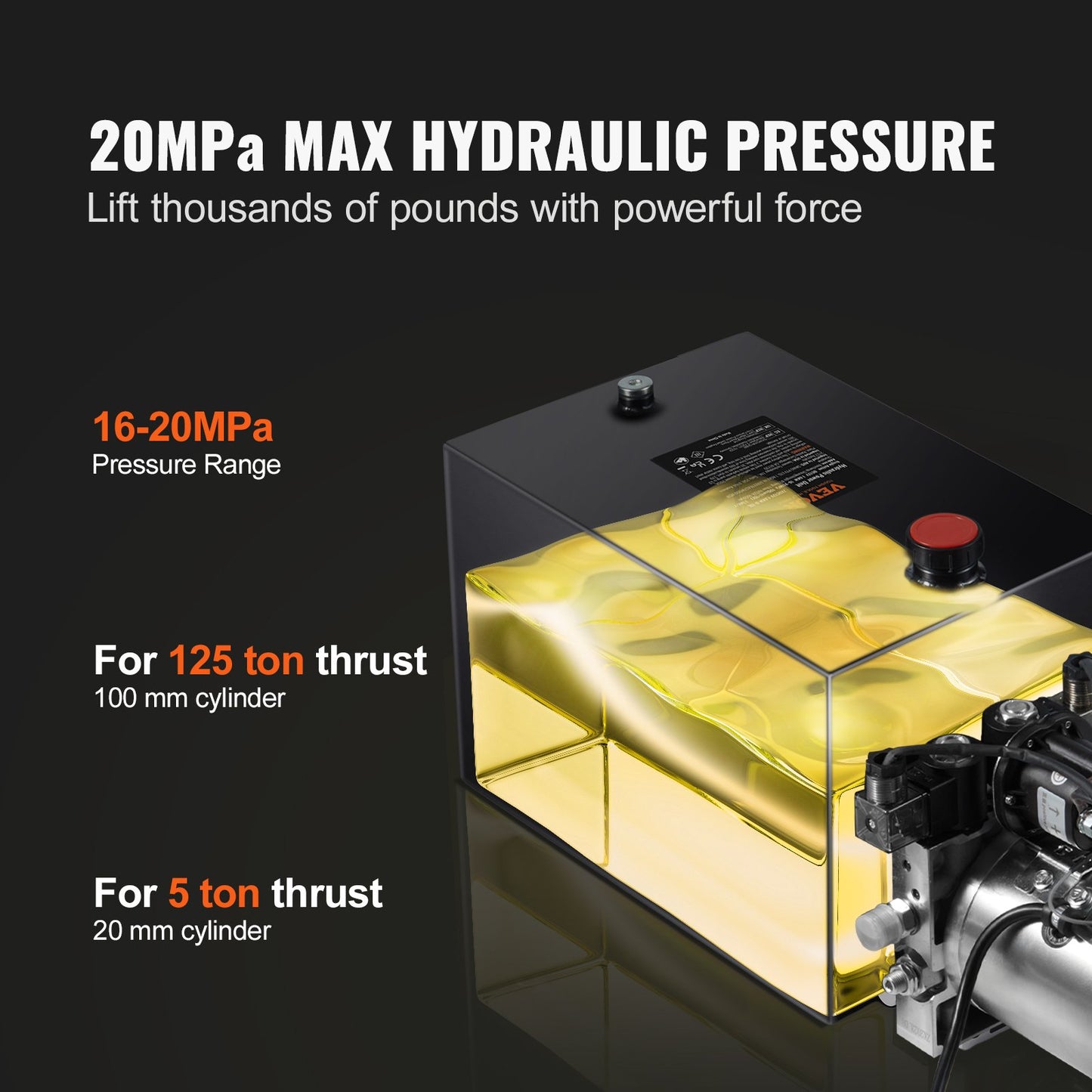 Hydraulic Pump, 15 Quart Hydraulic Power Unit, Double Acting Dump Trailer Pump, 0.91 GPM Flow Rate, 3200 PSI Max Relief Pressure, DC 12V Hydraulic Pump for Dump Trailer Car Lifting
