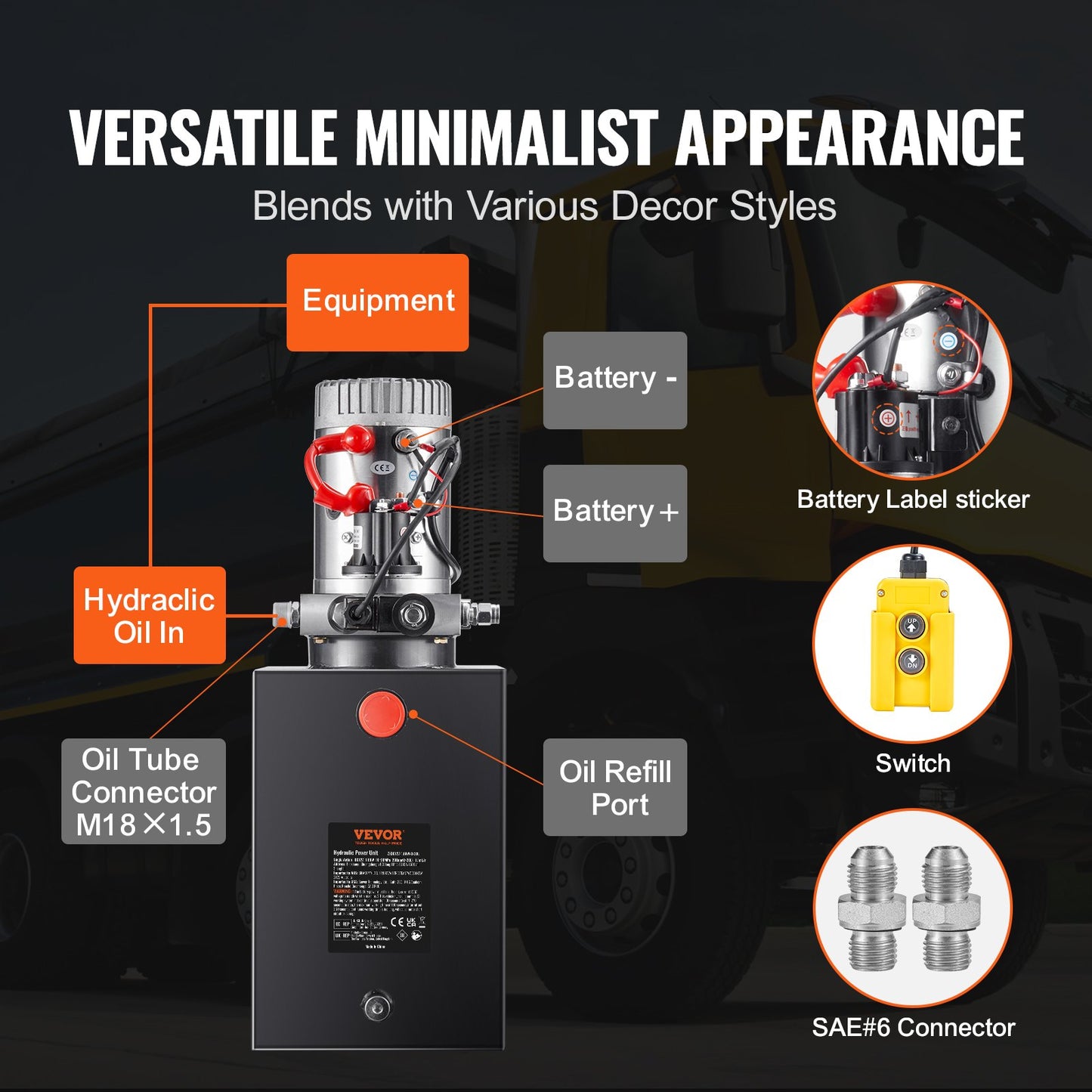 Hydraulpump 20 Quart enkelverkande tippvagnspump Power Unit DC 12V