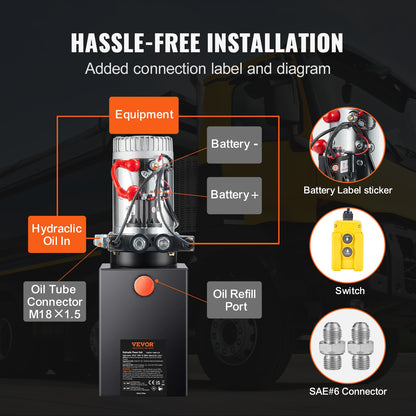 Hydraulpump 6 Quarts dubbelverkande tippvagnspump Power Unit DC 12V