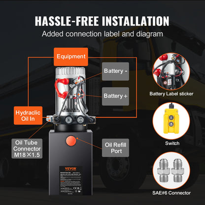 Hydraulikpumpe, 8 Quarts, doppeltwirkend, Muldenkipper-Pumpe, Netzteil, DC 12 V