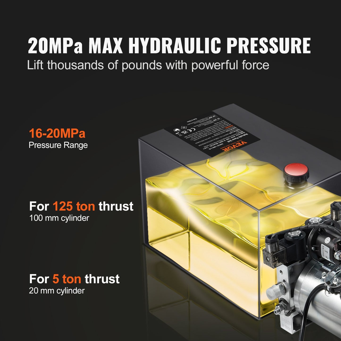 Hydraulic Pump, 8 Quart Hydraulic Power Unit, Double Acting Dump Trailer Pump, 0.91 GPM Flow Rate, 3200 PSI Max Relief Pressure, DC 12V Hydraulic Pump for Dump Trailer Car Lifting