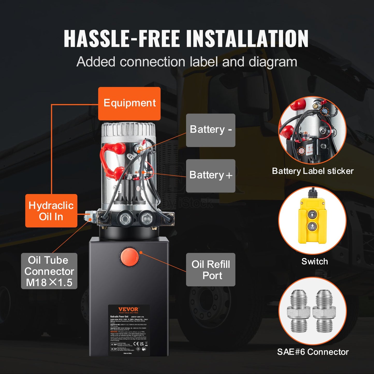 Hydraulpump 10 Quarts dubbelverkande tippvagnspump Power Unit DC 12V