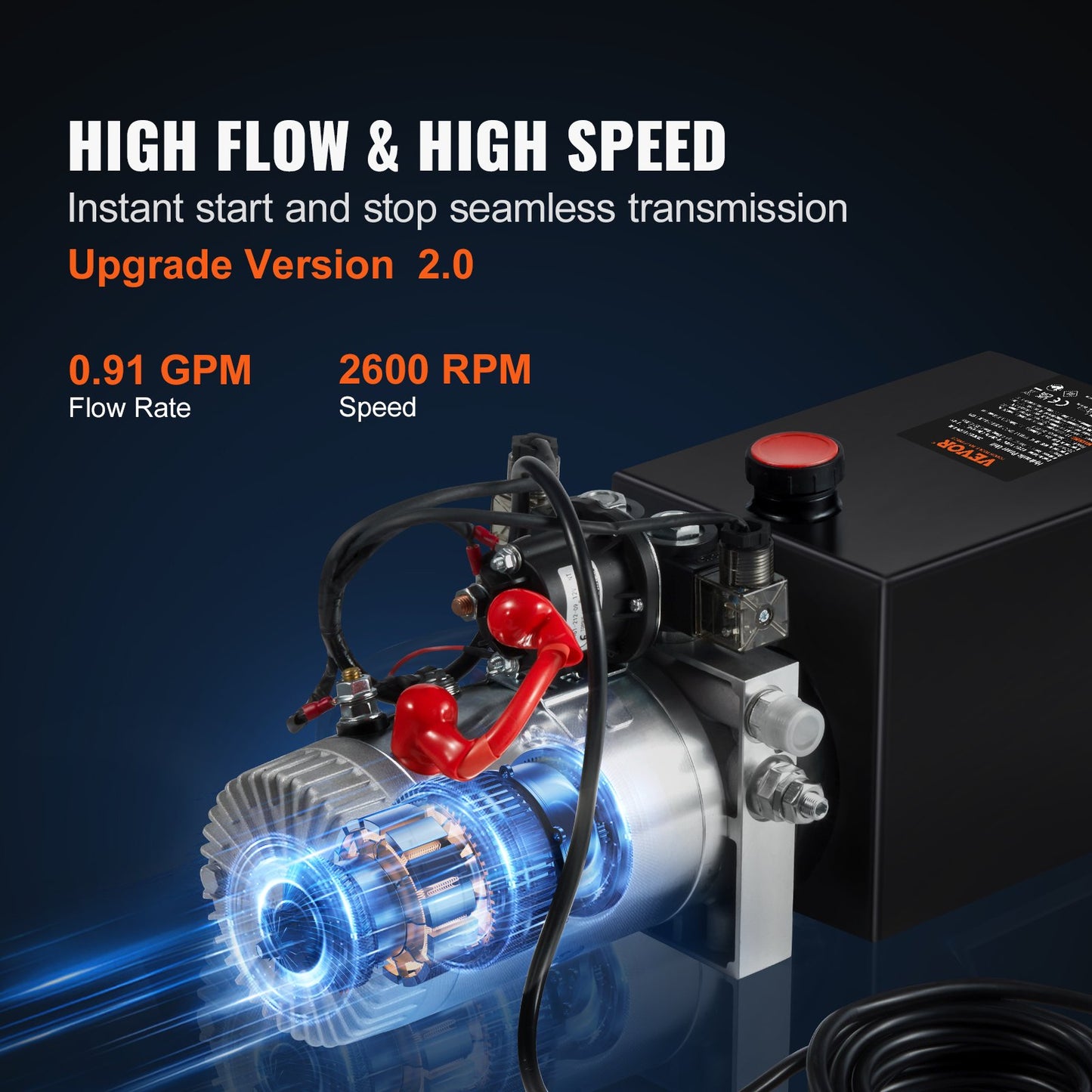Hydraulic Pump, 10 Quart Hydraulic Power Unit, Double Acting Dump Trailer Pump, 0.91 GPM Flow Rate, 3200 PSI Max Relief Pressure, DC 12V Hydraulic Pump for Dump Trailer Car Lifting