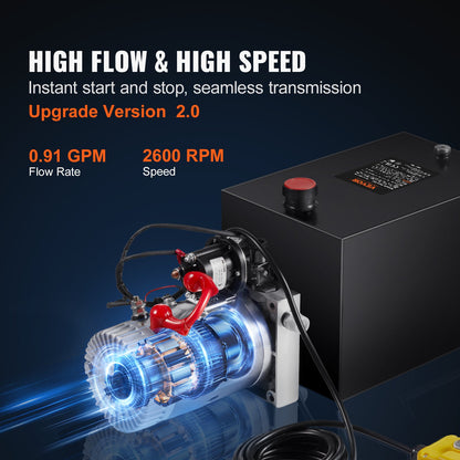 Hydraulic Pump, 8 Quart Dump Trailer Pump, Single Acting Hydraulic Power Unit, 3200 PSI Max Relief Pressure, 0.91 GPM Flow Rate, Hydraulic Pump Power Unit for Dump Trailer Car Lifting