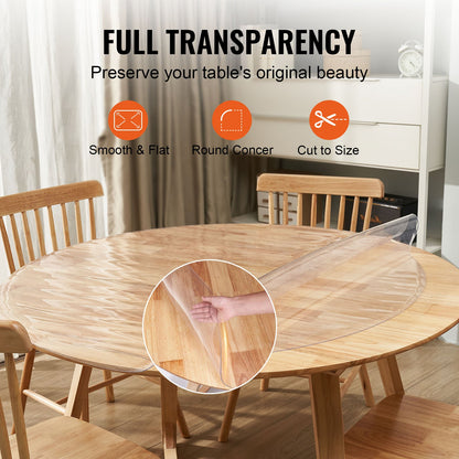 Transparente Tischdecke, runde Tischdecke (1230 mm), 1,5 mm dickes PVC-Kunststofftuch, wasserdichter Schreibtischschutz für Schreibtisch, Couchtisch, Esstisch