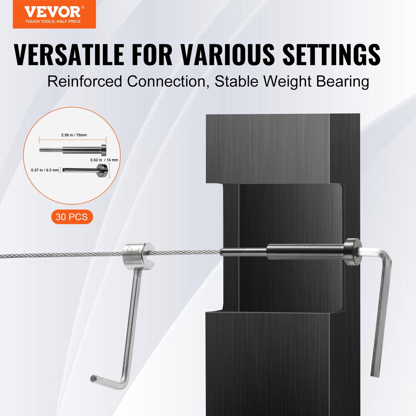 30-Pack Invisible Cable Railing Kit, T316 Stainless Steel 3.2mm Invisible Receiver and Coil Rod End for Cable Railing, Coil Tensioner 3.2mm for Wood/Metal Post, Cable Railing, Black