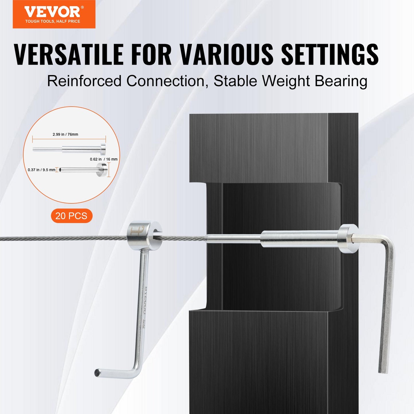 20 Pack Invisible Cable Railing kit, T316 Stainless Steel 1/8" Invisible Receiver and Swage Stud End for Cable Railing, Swage Tensioner 1/8" for Wood/Metal Post, Cable Railing Hardware, Silver