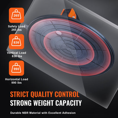 Glassugkopp, 10" 990 lbs lastkapacitet, vakuumsugkopp med stålhandtag & bärlåda, Heavy Duty industriell sugkoppslyftverktyg för glas, granit, kakel, metall, träpanellyft