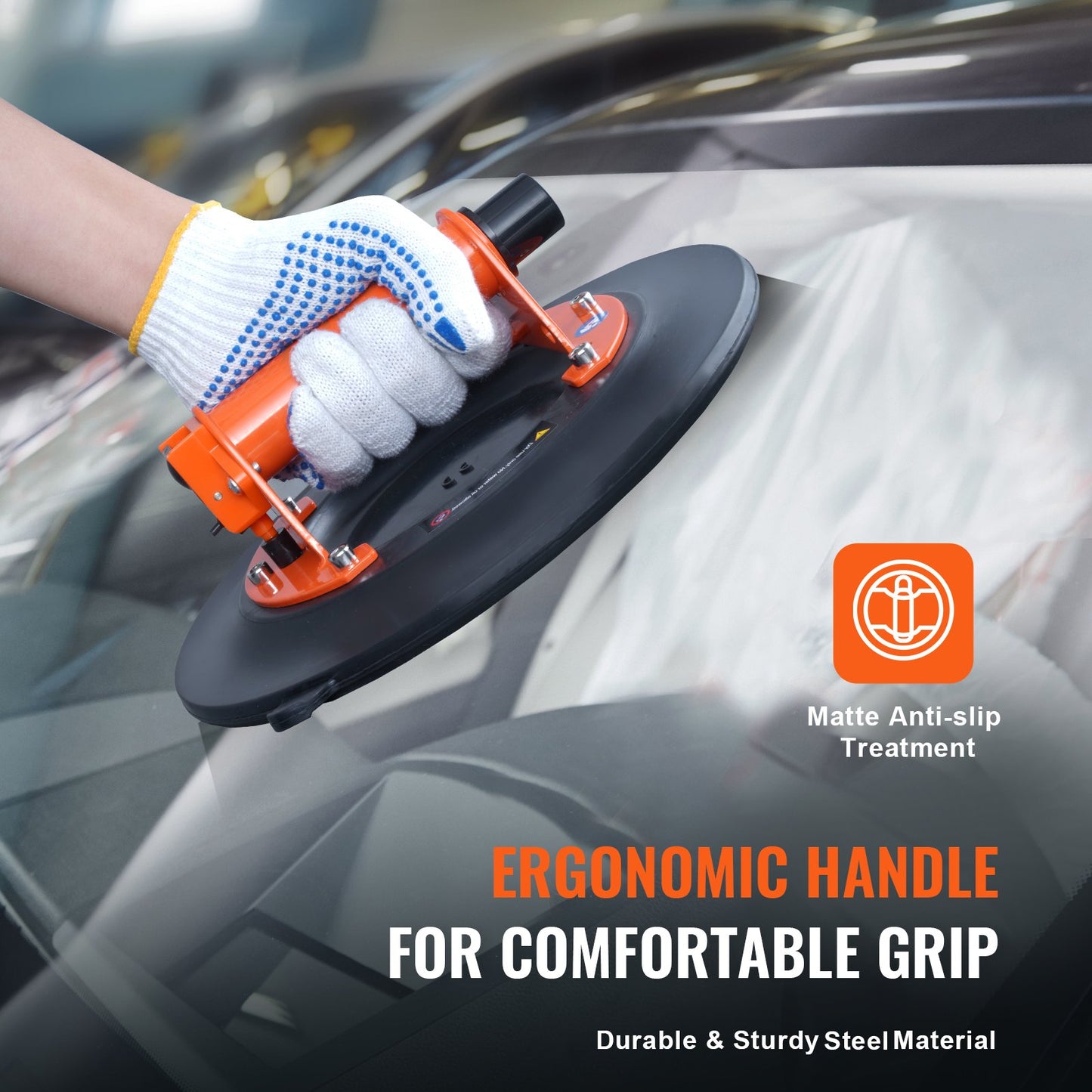 Glassugkopp, 10" 990 lbs lastkapacitet, vakuumsugkopp med stålhandtag & bärlåda, Heavy Duty industriell sugkoppslyftverktyg för glas, granit, kakel, metall, träpanellyft