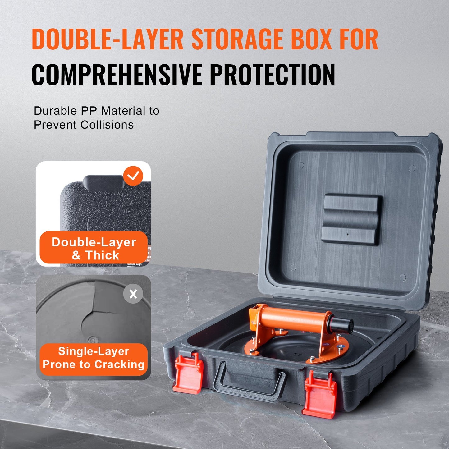 Glassugkopp, 10" 990 lbs lastkapacitet, vakuumsugkopp med stålhandtag & bärlåda, Heavy Duty industriell sugkoppslyftverktyg för glas, granit, kakel, metall, träpanellyft