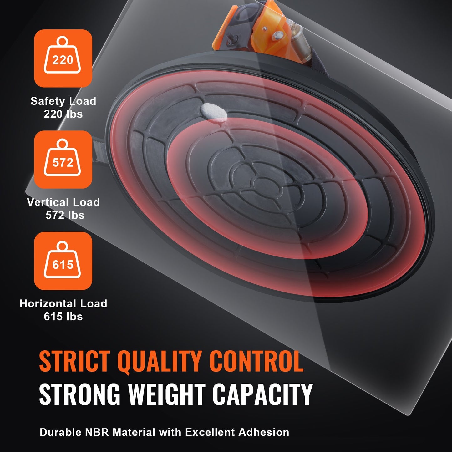 Glassugkopp, 8" 2-pack 615 lbs lastkapacitet, vakuumsugkopp med stålhandtag och bärlåda, tunga industriella sugkoppslyftverktyg för glas, granit, kakel, metall, trälyft