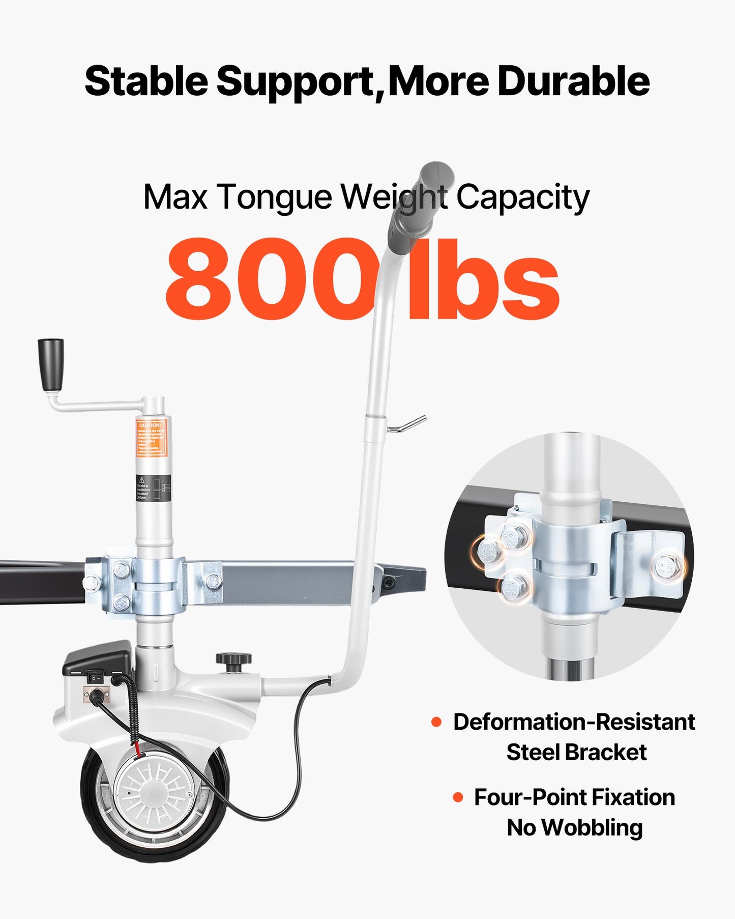 Electric Trailer Dolly, 5500 lbs Towing Capacity, 380W 12V Motorized Jockey Wheel with 23 ft/min Moving Speed, 12.2-24.8 in Adjustable Clamp Height & 8 in Rubber Tire, For Moving Caravan Boat