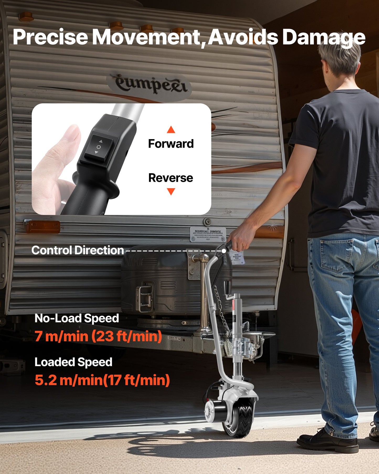 Electric Trailer Dolly, 5500 lbs Towing Capacity, 380W 12V Motorized Jockey Wheel with 23 ft/min Moving Speed, 12.2-24.8 in Adjustable Clamp Height & 8 in Rubber Tire, For Moving Caravan Boat