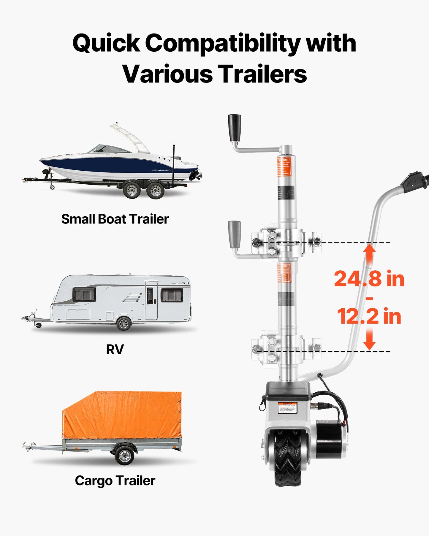 Electric Trailer Dolly, 5500 lbs Towing Capacity, 380W 12V Motorized Jockey Wheel with 23 ft/min Moving Speed, 12.2-24.8 in Adjustable Clamp Height & 8 in Rubber Tire, For Moving Caravan Boat