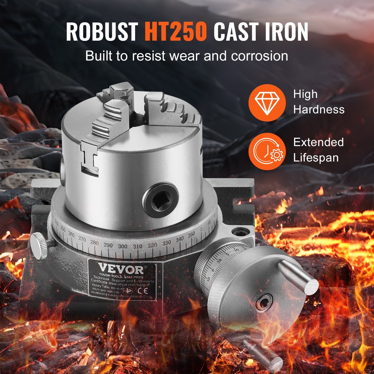 Rotary table for milling machines, 100 mm, horizontal vertical model Precision milling rotary table, with 80 mm 3-jaw chuck M10 T-bolts nuts, for milling indexing tools