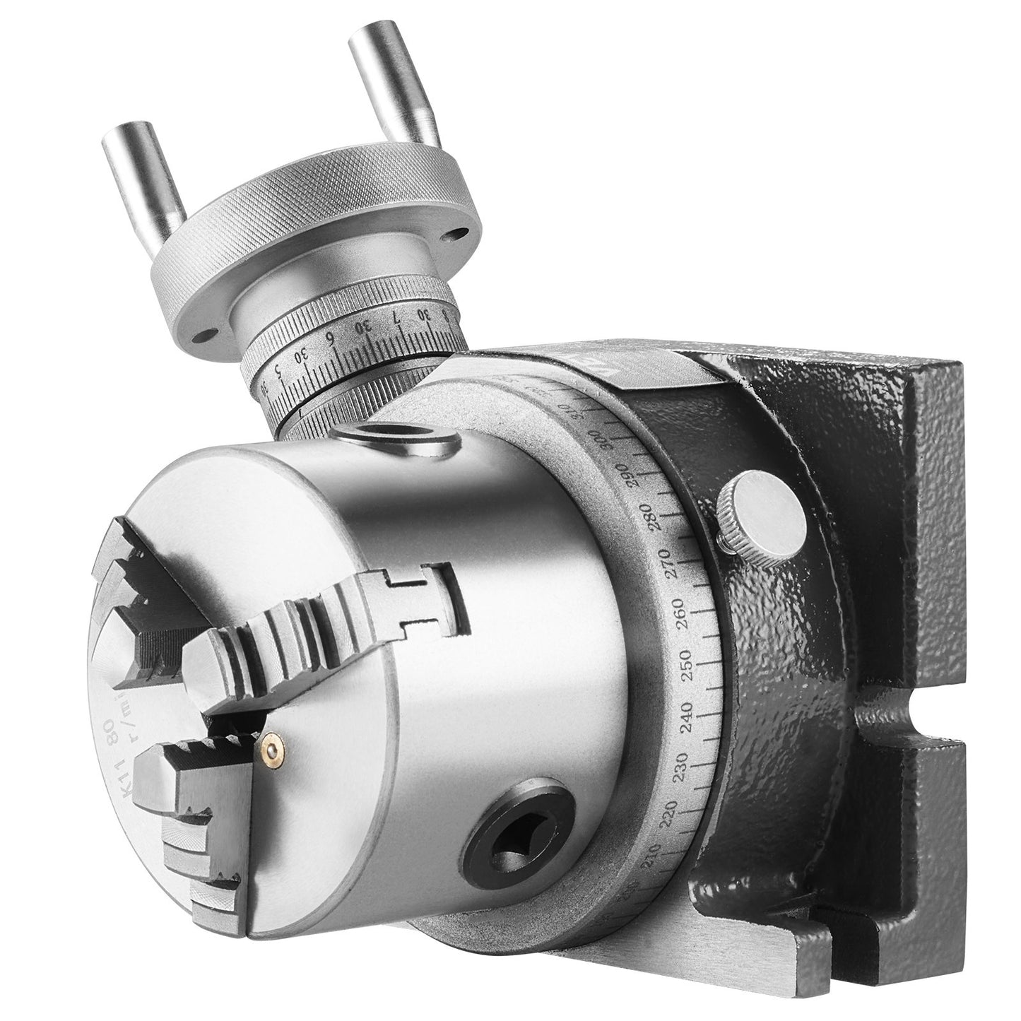 Rotary table for milling machines, 100 mm, horizontal vertical model Precision milling rotary table, with 80 mm 3-jaw chuck M10 T-bolts nuts, for milling indexing tools
