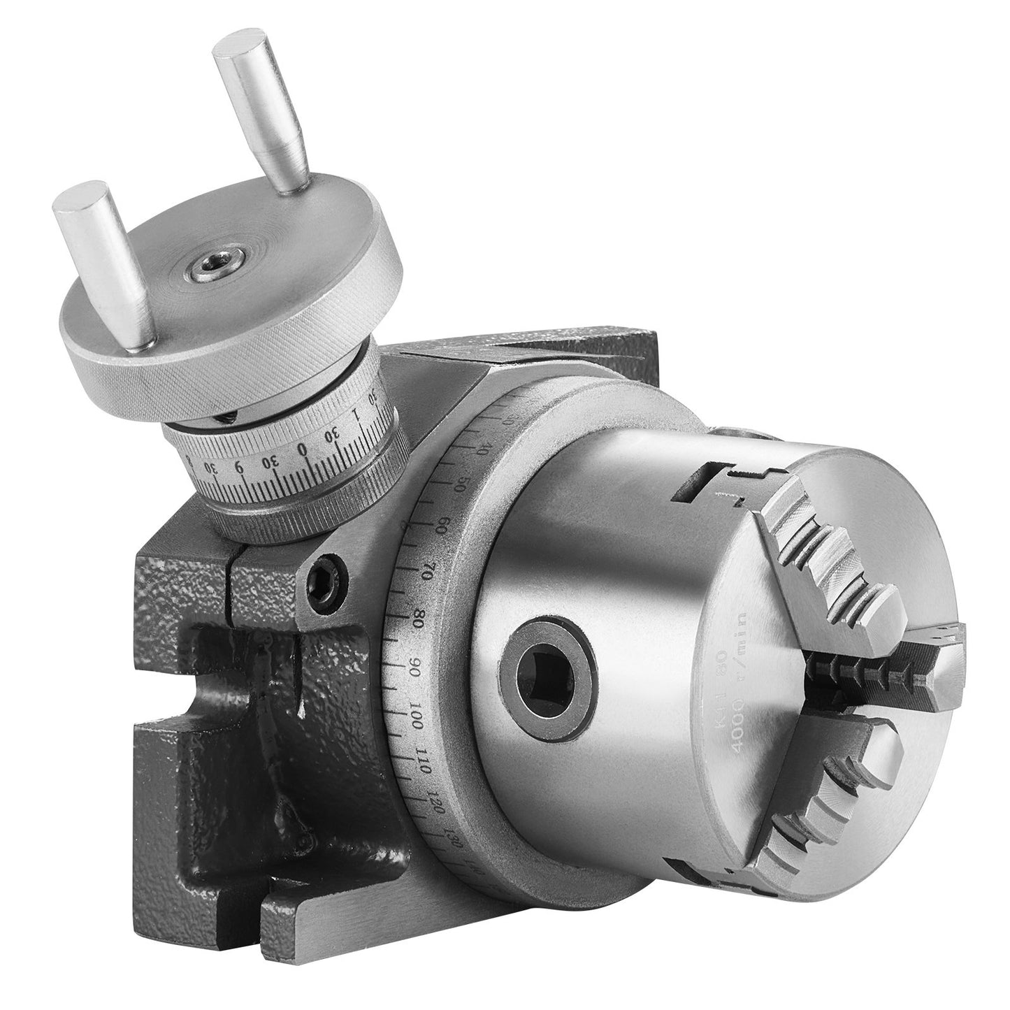 Rotary table for milling machines, 100 mm, horizontal vertical model Precision milling rotary table, with 80 mm 3-jaw chuck M10 T-bolts nuts, for milling indexing tools