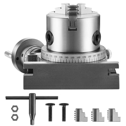 Rotary table for milling machines, 100 mm, horizontal vertical model Precision milling rotary table, with 80 mm 3-jaw chuck M10 T-bolts nuts, for milling indexing tools