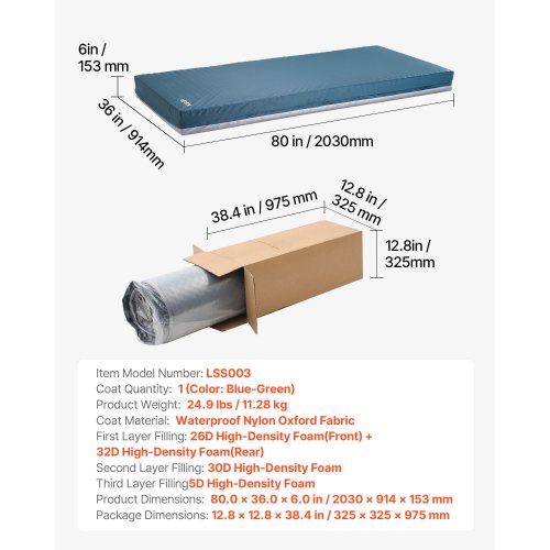 sjukhussängmadrass 6-tums vattentålig halkfri skummadrass 450 lbs