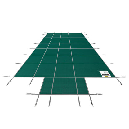 Pool Säkerhetsskydd Passar 16x32ft rektangulära ingravda pooler, Säkerhetspoolskydd med 4x10ft Mitt ändsteg, Mesh Solid Poolöverdrag med dräneringshål för swimmingpool, Vintersäkerhetsöverdrag, Grön