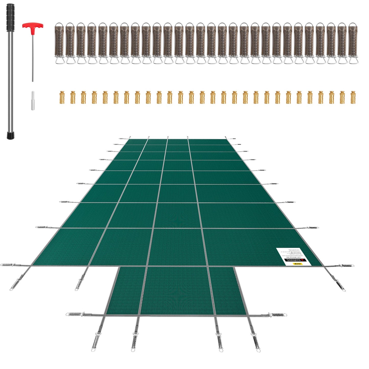 Pool Säkerhetsskydd Passar 16x32ft rektangulära ingravda pooler, Säkerhetspoolskydd med 4x10ft Mitt ändsteg, Mesh Solid Poolöverdrag med dräneringshål för swimmingpool, Vintersäkerhetsöverdrag, Grön