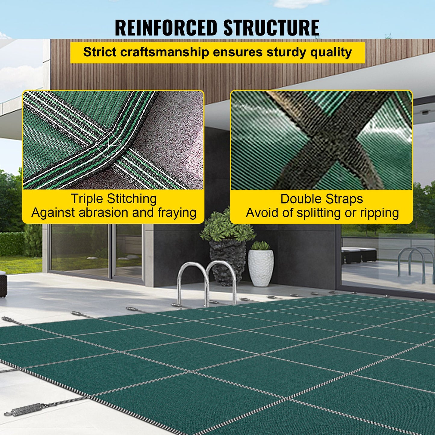 Pool Cover Pool Cover 16x32FT Rectangle Inground Safety Pool Cover Green Net Solid Pool Cover Protection for Pool Winter Safety Cover