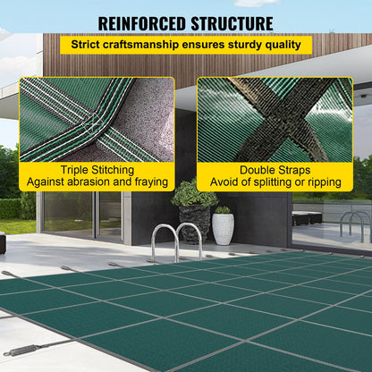 Pool Cover Pool Cover 16x32FT Rectangle Inground Safety Pool Cover Green Net Solid Pool Cover Protection for Pool Winter Safety Cover