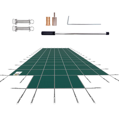 Pool Safety Cover Fits 20x40ft Rectangle Inground Pools, Safety Pool Cover with 4x10ft Center End Steps, Mesh Solid Pool Cover with Drainage Holes for Pool, Winter Safety Cover, Green