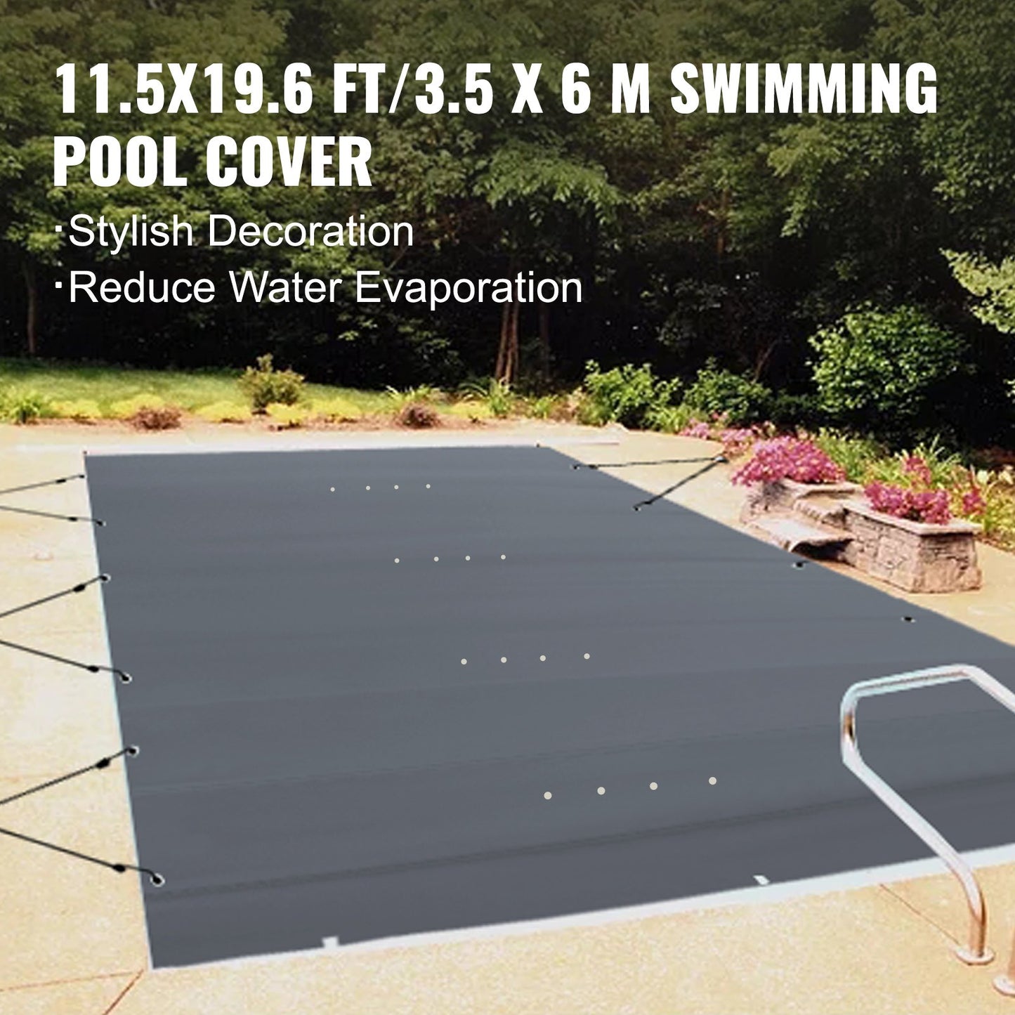 Pool Safety Cover Fits 10.5x18.6ft Rectangle Inground Pools, Safety Pool Cover with Drainage Holes, Mesh Pool Cover for Swimming Pool, PVC Winter Safety Cover, Dark Grey