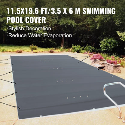 Pool Safety Cover Fits 10.5x18.6ft Rectangle Inground Pools, Safety Pool Cover with Drainage Holes, Mesh Pool Cover for Swimming Pool, PVC Winter Safety Cover, Dark Grey