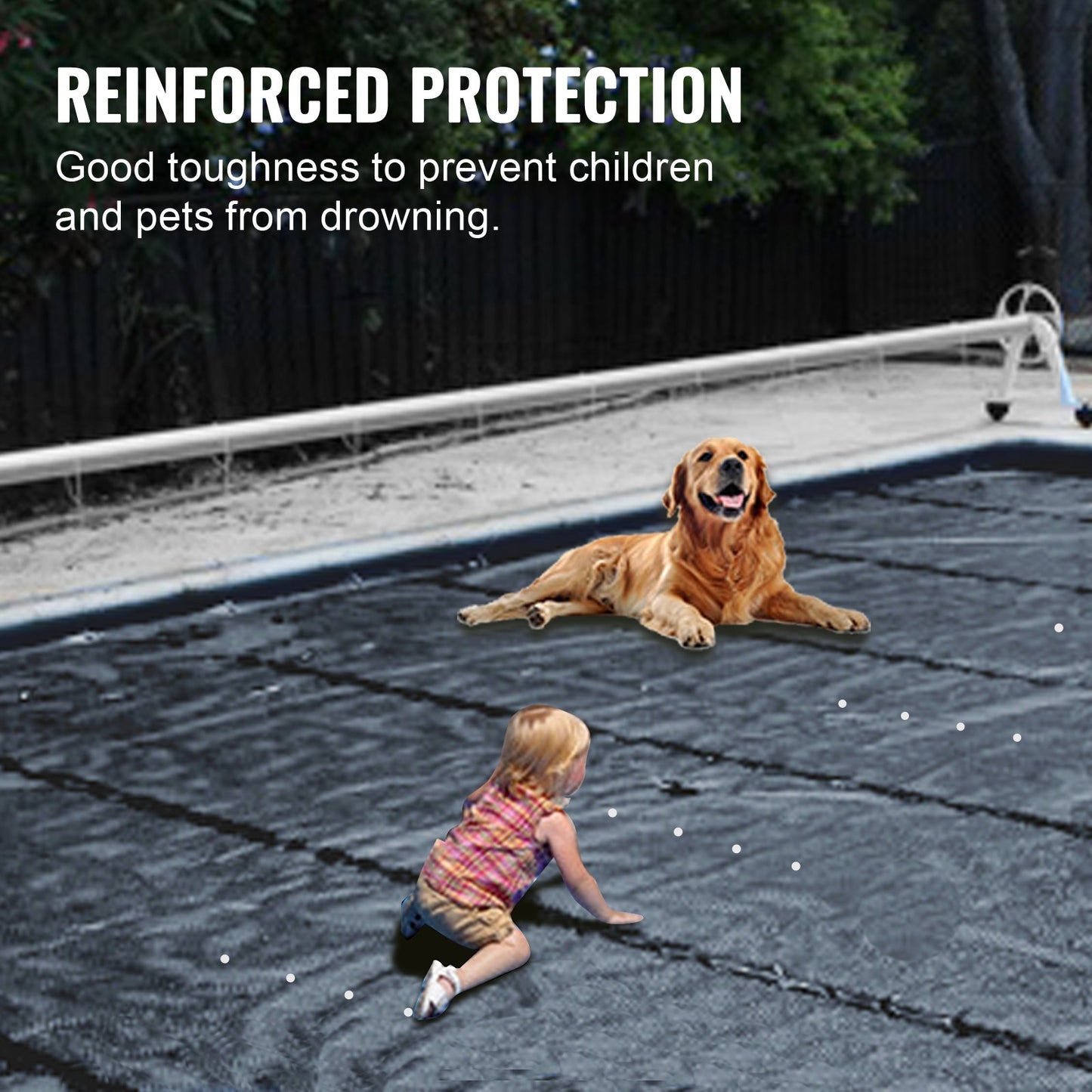 Pool Safety Cover Fits 10.5x18.6ft Rectangle Inground Pools, Safety Pool Cover with Drainage Holes, Mesh Pool Cover for Swimming Pool, PVC Winter Safety Cover, Dark Grey