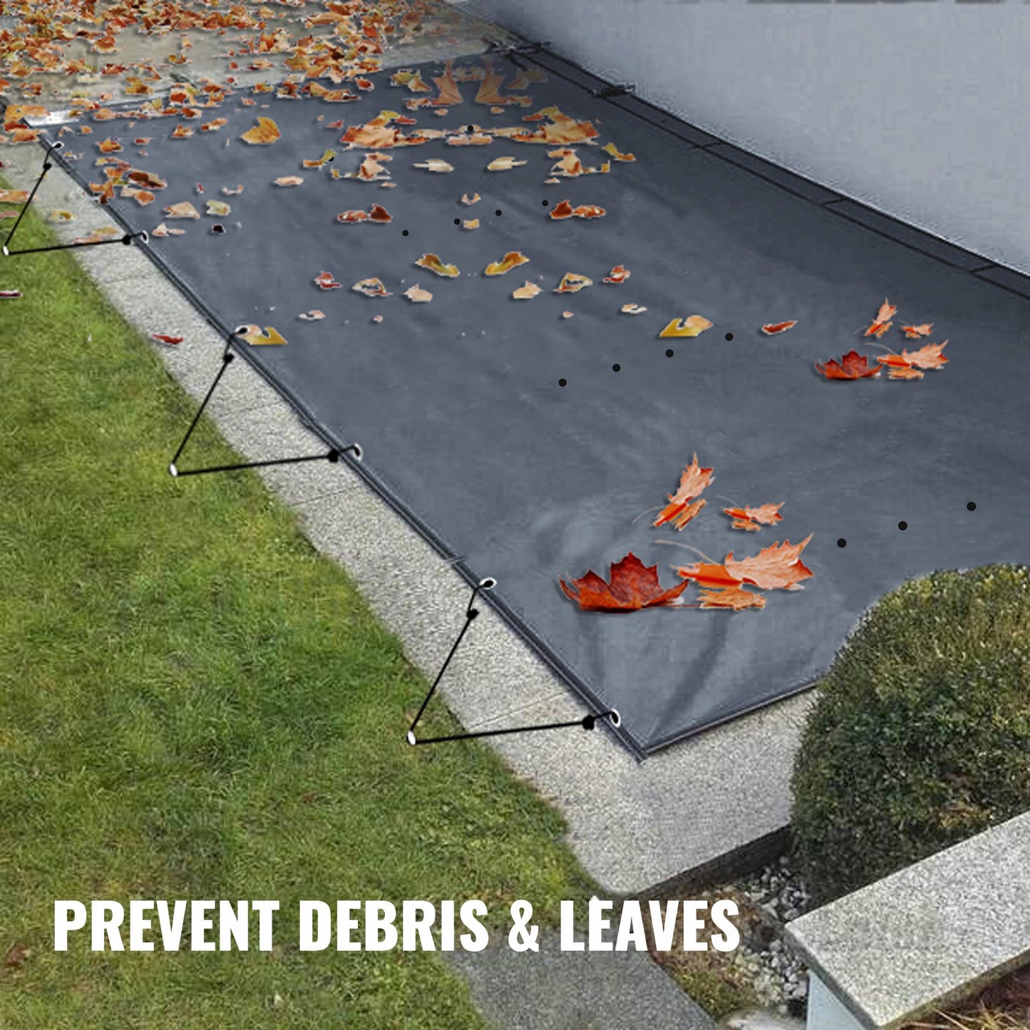Pool Safety Cover Fits 10.5x18.6ft Rectangle Inground Pools, Safety Pool Cover with Drainage Holes, Mesh Pool Cover for Swimming Pool, PVC Winter Safety Cover, Dark Grey