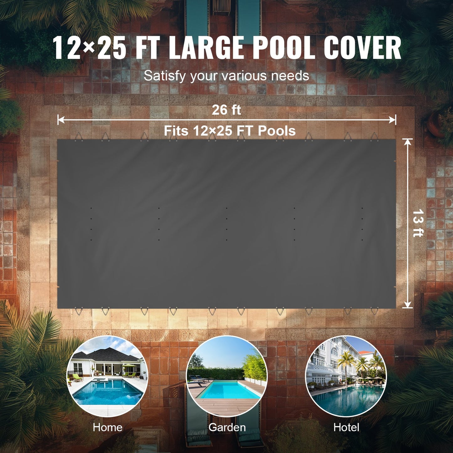 Pool-Sicherheitsabdeckung, 13 x 26 Fuß große In-Ground-Poolabdeckung, Anthrazit-In-Ground-Poolabdeckung, PVC-Poolabdeckung, rechteckige Sicherheits-Poolabdeckung, solide Sicherheits-Poolabdeckung für den Winterschutz, Abdeckung für Schwimmbecken