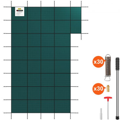 Inground Pool Safety Cover, Fits 20 ft x 40 ft Rectangular Winter Pool Cover with Right Step, Triple Stitched, High Strength Mesh PP, Good Rain Permeability, Installation Hardware Included