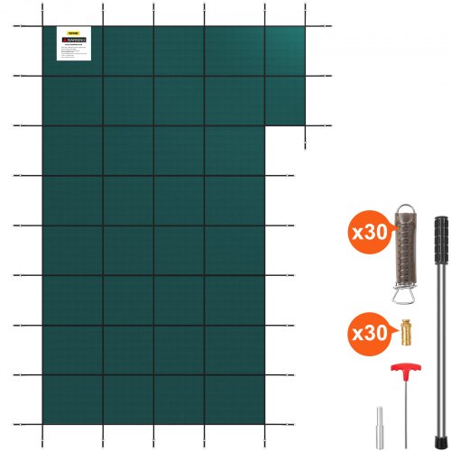 Inground Pool Safety Cover, Fits 20 ft x 40 ft Rectangular Winter Pool Cover with Right Step, Triple Stitched, High Strength Mesh PP, Good Rain Permeability, Installation Hardware Included
